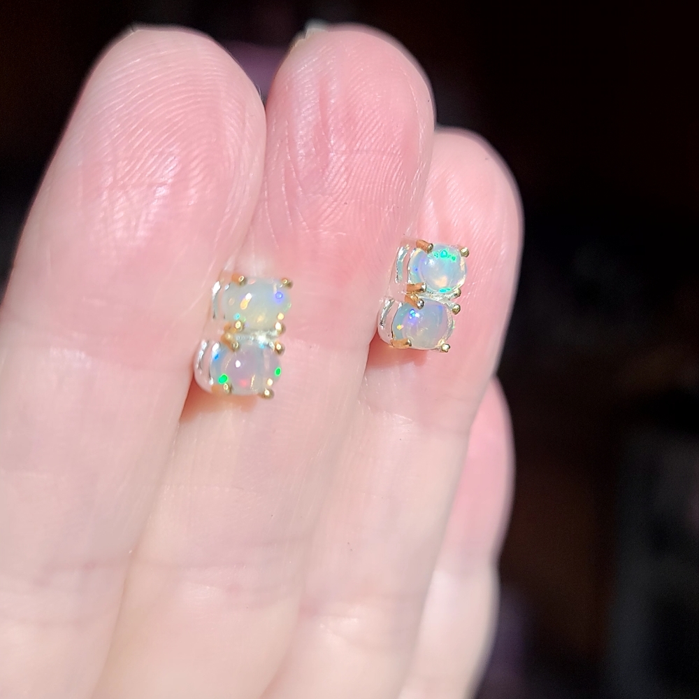 Dual oval Opal 2k each stone =8k sterling earrings NEW - Picture 4 of 7